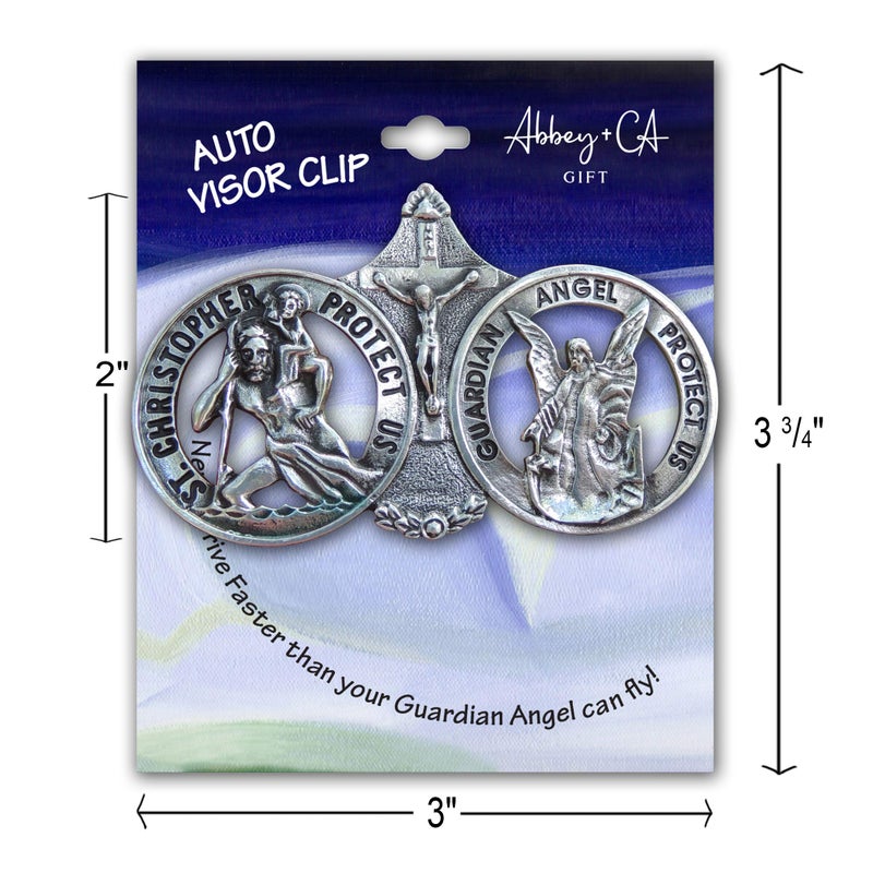Cathedral Art Saint Christopher and Guardian Angel Visor Clip, Christian Car Accessory for New Drivers, 3 Inches, by Cathedral Art - Image 2